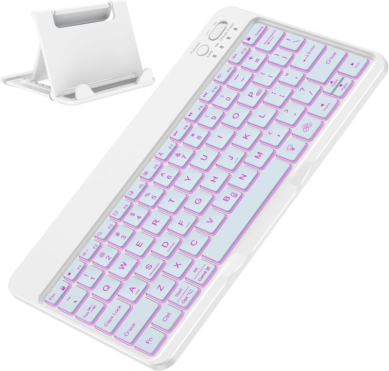 Omoton Bluetooth Keyboard for Tablet/Android/Windows/iOS, with 7 Colors Backlight Rechargeable Wireless Mini Keyboard for Galaxy Tab A9+ / S9 FE / S10 / S11 / A11 Series etc, Blue - Image 1